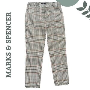 Marks & Spencer “The Mia” Slim Plaid Dress Pants Black Cream Pink Brown Size 10